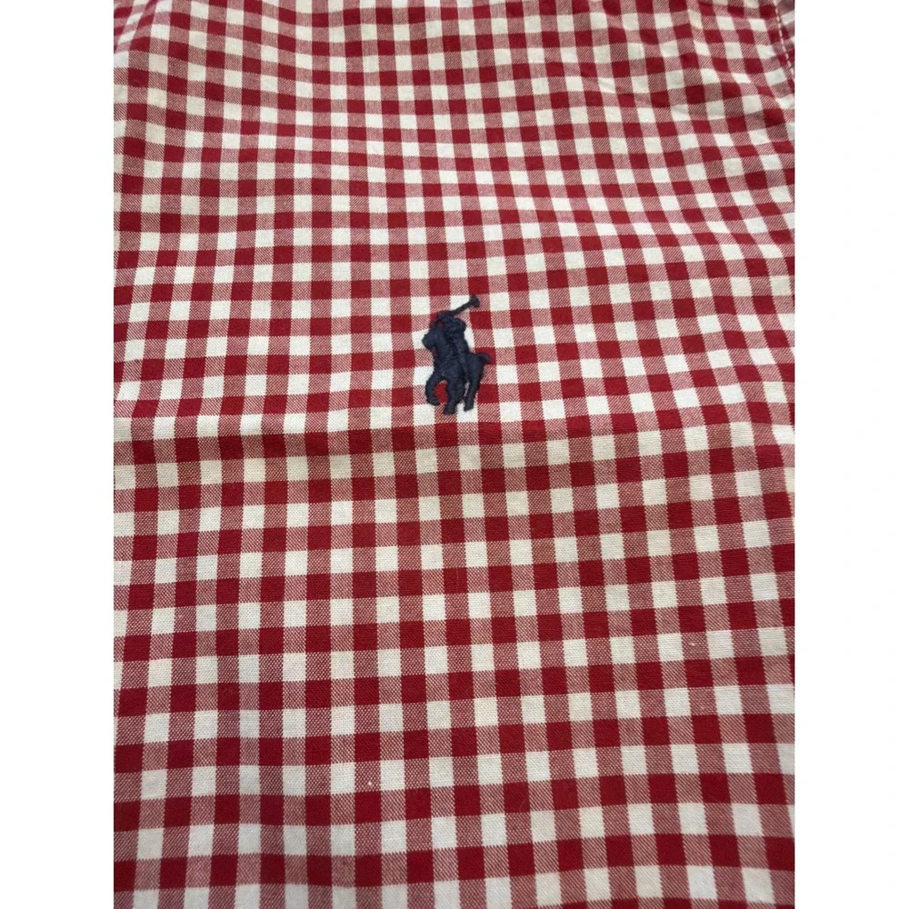 Ralph Lauren Boys Red White Gingham Cotton Button Down Shirt Size 7